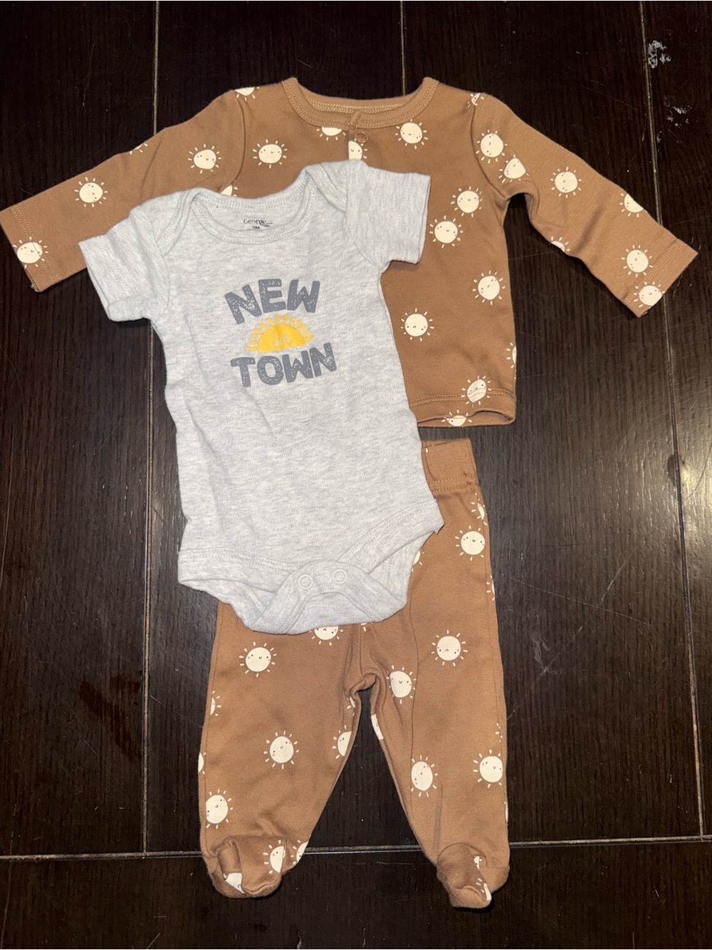 George Baby 2-Piece Sun Print Brown and Gray New Town Bodysuit Set